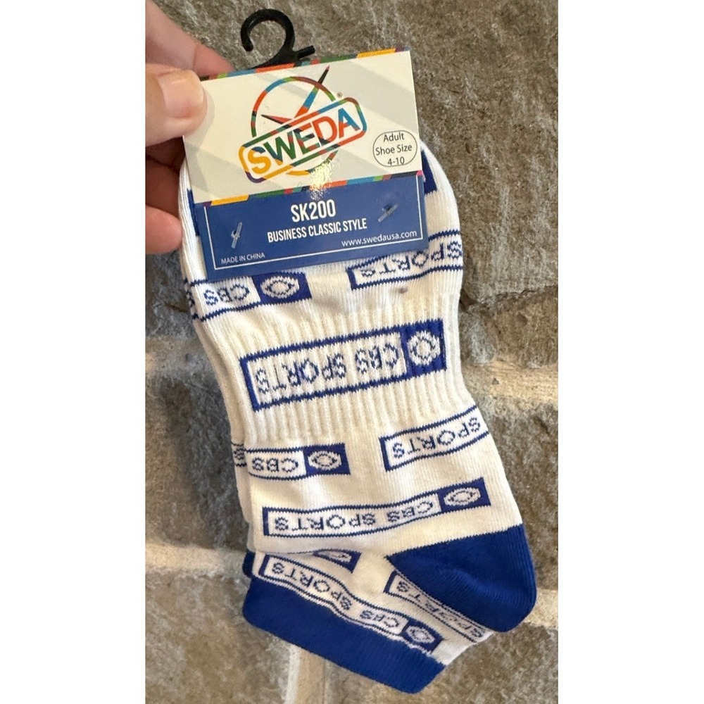 Sweda CBS Sports Logo Crew Socks White Blue Adult Shoe Size 4-10 SK200 NEW